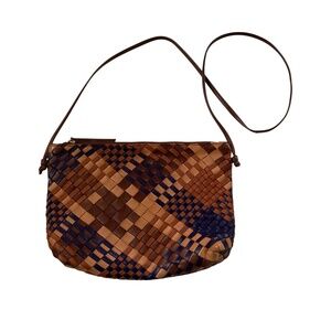 Claramonte Woven Crossbody Bag Wallet Leather Brown/Navy Retro Boho 12”x8”x2”